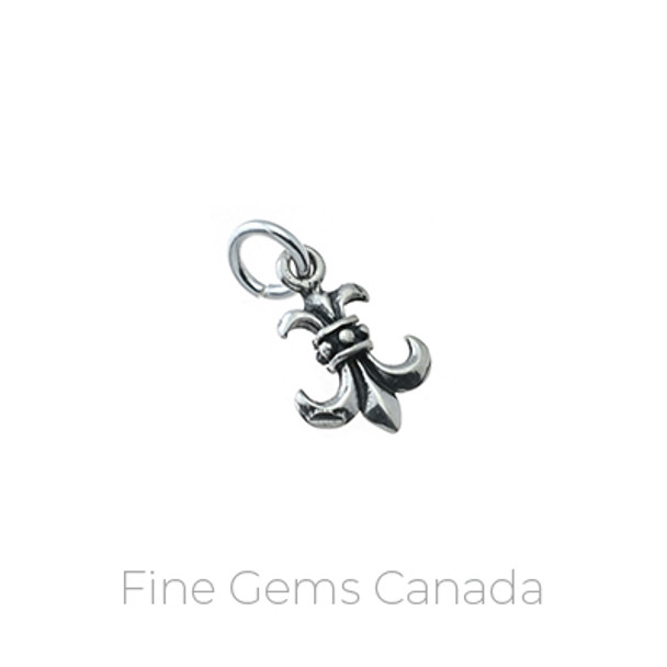 Antique Tibetan Flat Fleur de Lys Charm with Ring (7.6 x 13.4mm) - 10/pack - 925 Sterling Silver