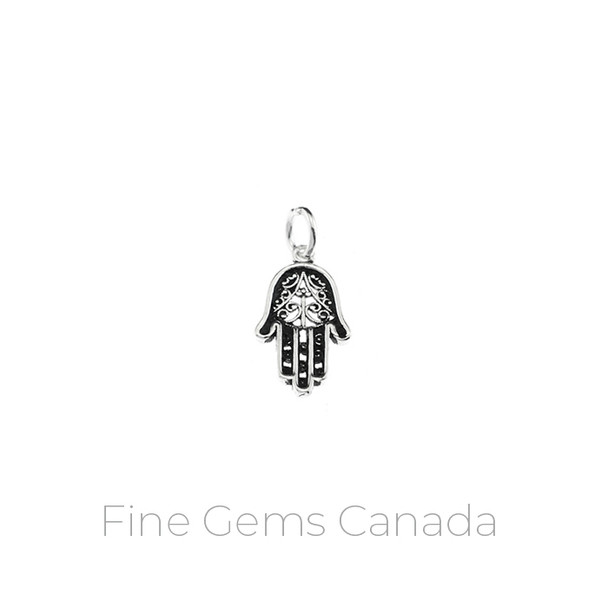 Antique Tibetan Hamsa Hand Charm with Ring (10.29 x 22.48mm) - 5/pack - 925 Sterling Silver