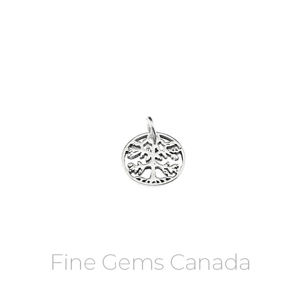 Antique Tibetan Tree of Life Charm with Ring (13.58 x 16.07mm) - 4/pack - 925 Sterling Silver