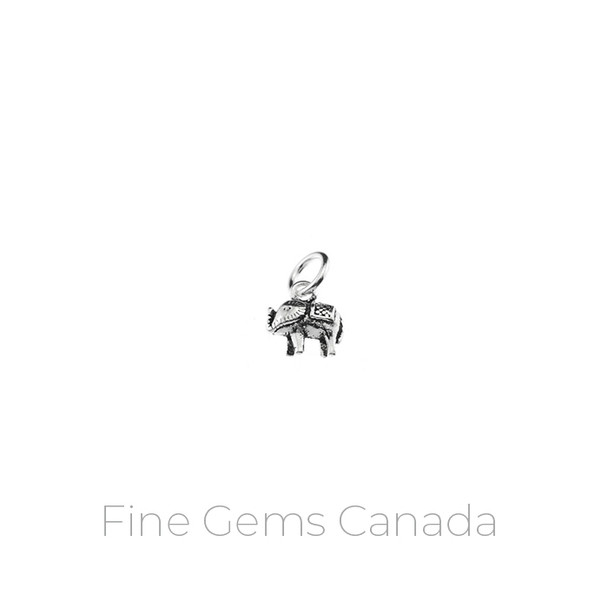 Antique Tibetan Small Elephant Charm with Ring (8.26 x 12.4mm) - 5/pack - 925 Sterling Silver