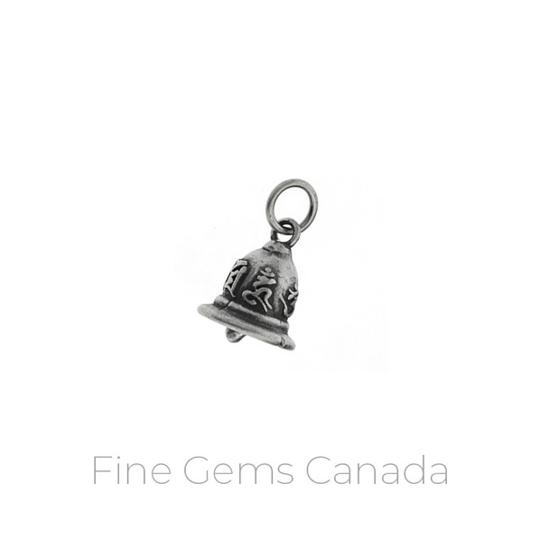 Antique Tibetan Mantra Bell Charm with Ring (11.9x16.3mm) - 2/pack - 925 Sterling Silver