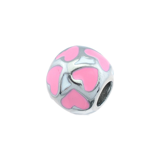 Stainless Steel Beads Large Hole Heart Design 11mm - Pink (Pack of 3)