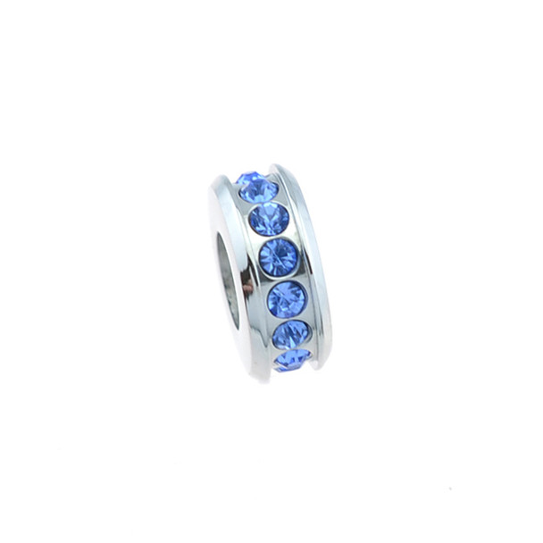 Stainless Steel Beads Large Hole Flat with CZ 4x11mm - Sapphire Blue (Pack of 3)