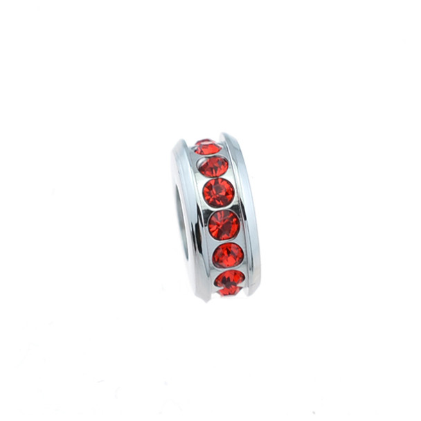 Stainless Steel Beads Large Hole Flat with CZ 4x11mm - Red (Pack of 3)