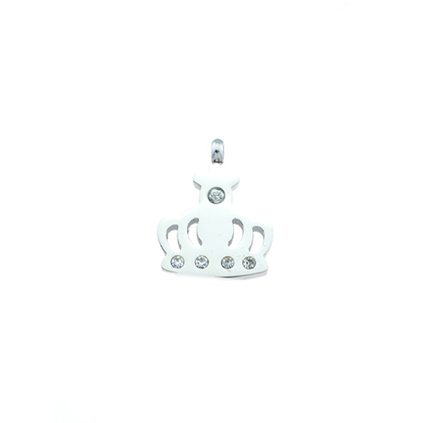 Stainless Steel Charm Crown with CZ 14mm
