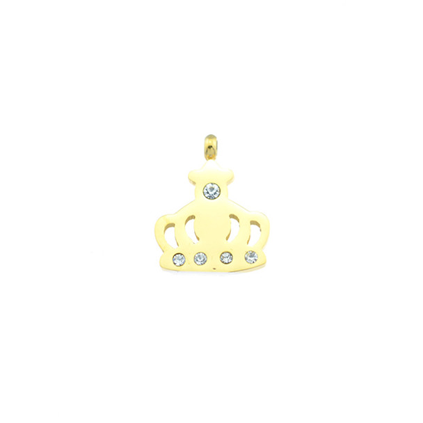 Stainless Steel Charm Crown with CZ 14mm - Gold