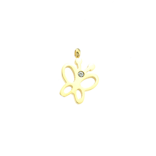 Stainless Steel Charm Butterfly with CZ 13x15mm - Gold