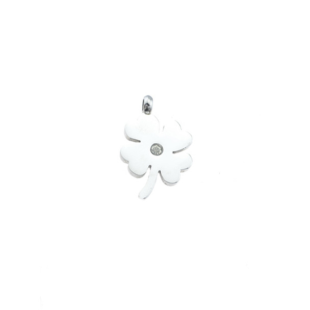 Stainless Steel Charm Clover with CZ 12x14mm