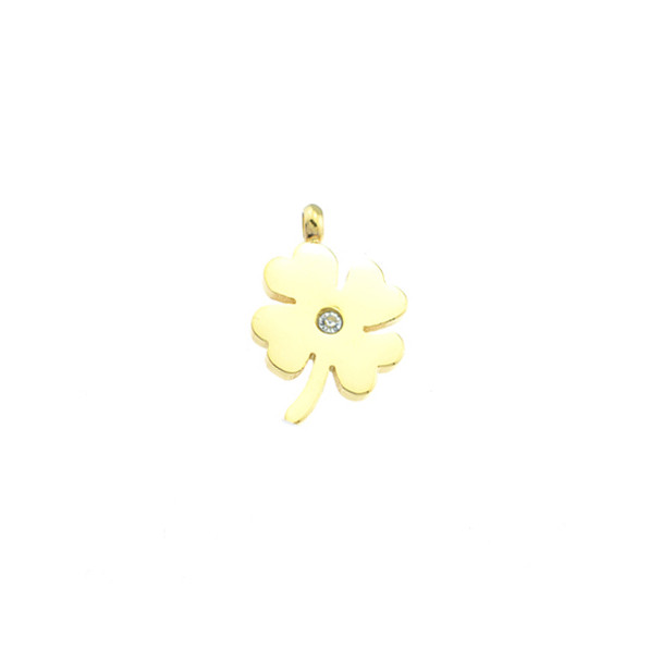 Stainless Steel Charm Clover with CZ 12x14mm - Gold