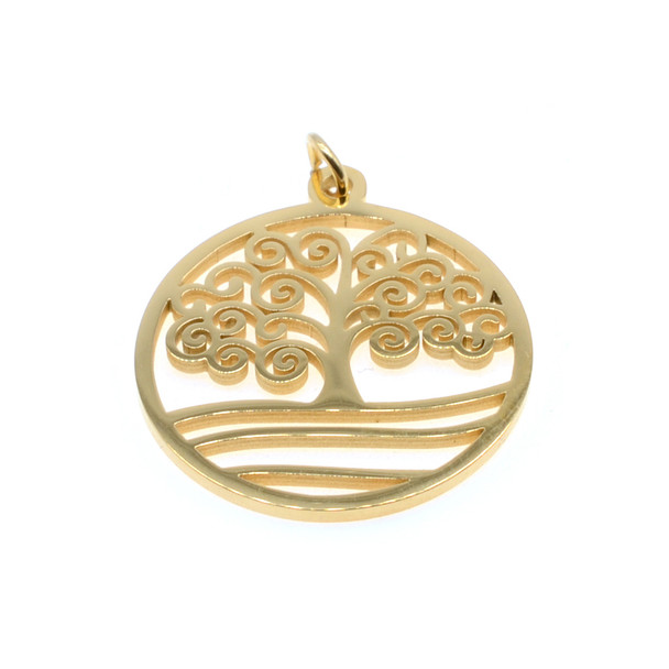 Stainless Steel Charm Tree of Life Circle 20mm - Gold