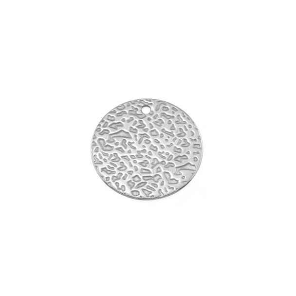 Stainless Steel Flat Coin with Texture Charm - 18mm - 20/Pack