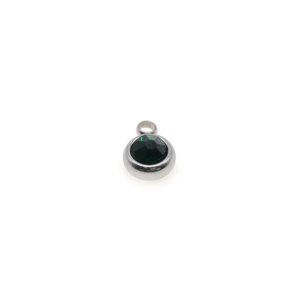 Stainless Steel - 6mm Cubic Round Charm Emerald CZ - 20/Pack