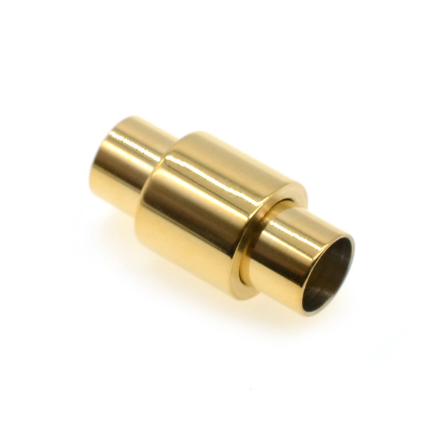 Stainless Steel - Tube in Tube Magnetic Leather Clasp (6.0mm Hole) Gold Plated - 2/Pack