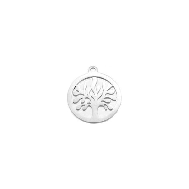 Stainless Steel Circle Tree of Life #3 Charm 15mm 10/Pack