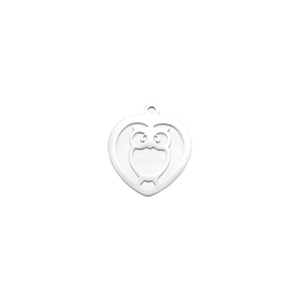 Stainless Steel Heart Owl Charm 15mm x 16mm 10/Pack