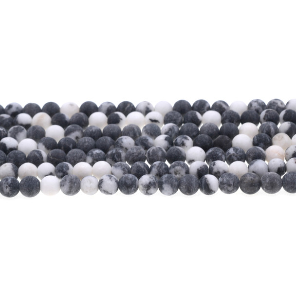 Black Zebra Jasper Round Frosted 6mm - Loose Beads