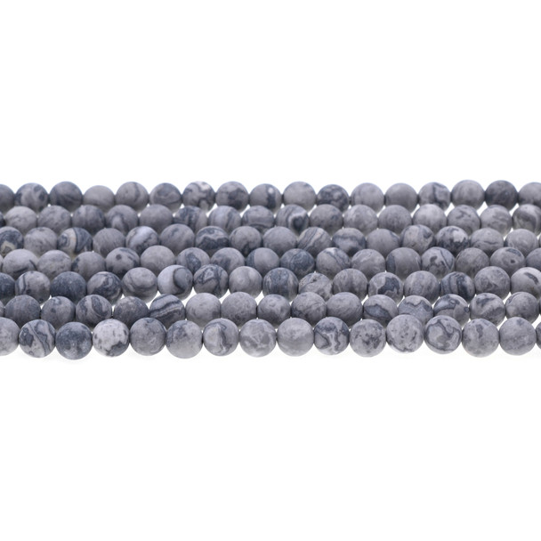 Grey Picture Jasper Round Frosted 6mm - Loose Beads