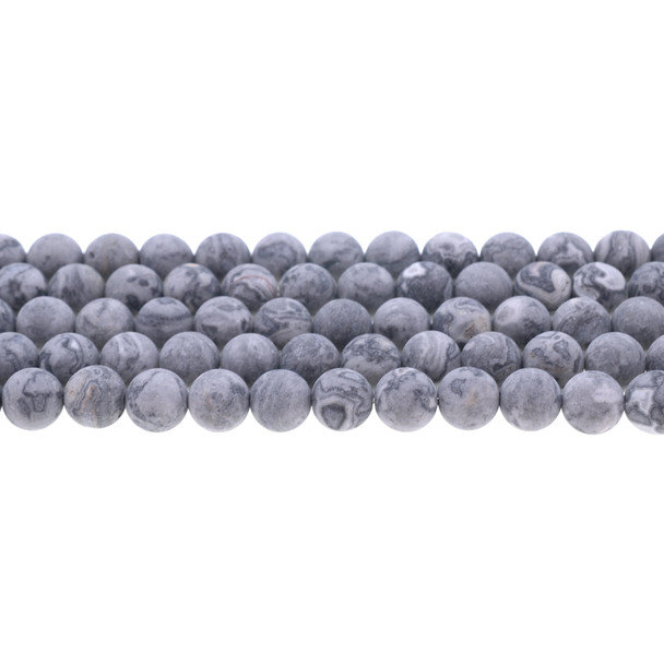 Grey Picture Jasper Round Frosted 8mm - Loose Beads