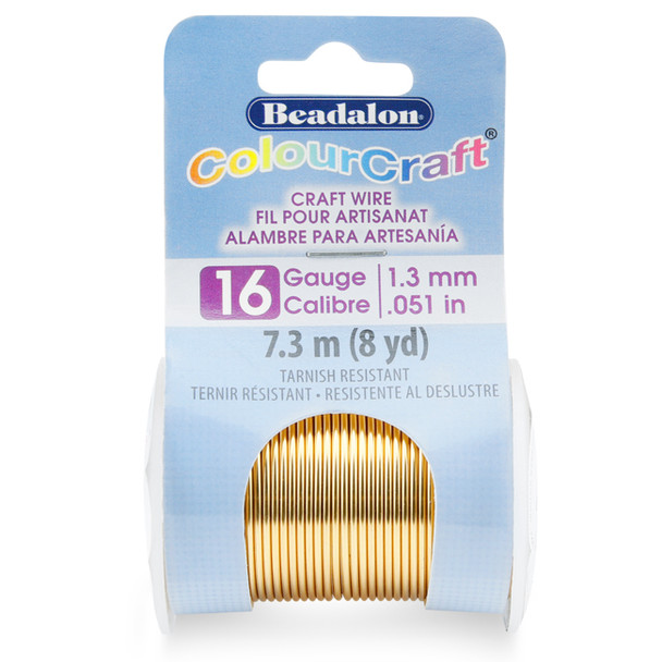 ColourCraft Wire, 16 Gauge (0.050 in, 1.30 mm), Tarnish Resistant Brass Light, 7.3 m, (8 yd) Spool