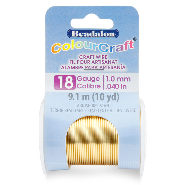 ColourCraft Wire, 18 Gauge (0.040 in, 1.02 mm), Tarnish Resistant Brass Light, 9.1 m (10 yd) Spool