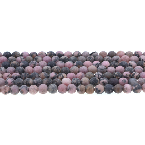 Rhodonite Round Frosted 6mm - Loose Beads