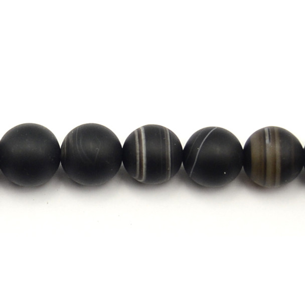 Black Sardonyx Round Frosted 14mm - Loose Beads
