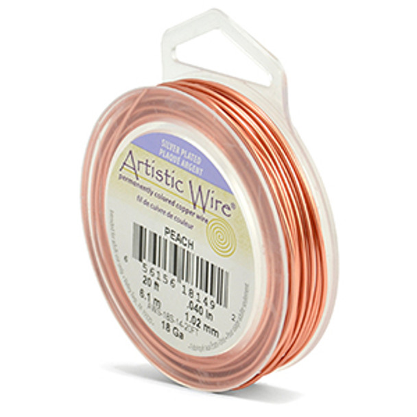 Artistic Wire, 18 Gauge (1.0 mm), Silver Plated, Peach, 20 ft (6.1m)