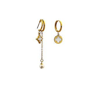 Mother of Pearl Inlay Drop Earrings, an elegant pair of drop earrings featuring a unique and iridescent Mother of Pearl inlay, crafted in 18K gold-plated stainless steel, and displayed on a white background.