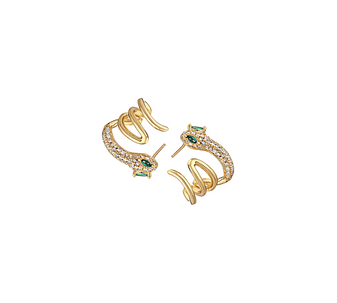 Snake Wraparound Earrings, a unique and edgy pair of earrings featuring a bold snake design that elegantly wraps around the ear, crafted in 18K gold-plated stainless steel, and displayed on a white background.