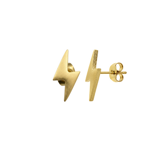 Lightning Bolt Stud Earrings, a pair of subtle and edgy stud earrings featuring a classic lightning bolt design, crafted in 18K gold-plated stainless steel, and displayed on a white background.