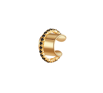 Close-up of the Onix Orbit Ear Cuff, highlighting its orbit-inspired design and sleek gold finish.