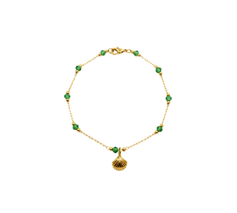 Green Jade Stone Bracelet, a delicate chain bracelet featuring a smooth, semi-precious green jade stone, crafted in 18K gold-plated stainless steel, and displayed on a white background.
