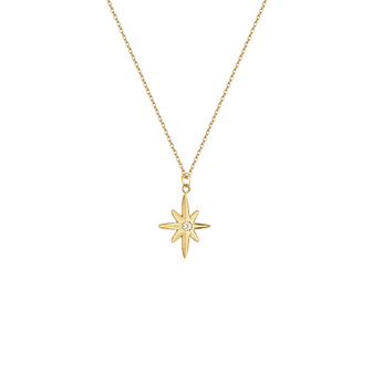 Lone Star necklace, a striking star-shaped charm crafted with an 18K gold-plated chain, is displayed on a white background.