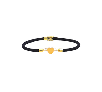 The Black Cord Golden Heart Bracelet by Keira K is designed with a bold black cord and a sophisticated 18k gold-plated stainless steel heart charm. A stylish and versatile accessory for any outfit.