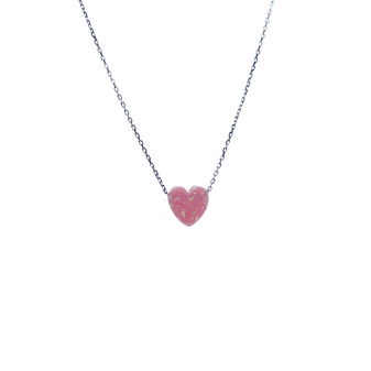 pink lab-created opal heart on a delicate sterling silver chain by Keira K jewellery