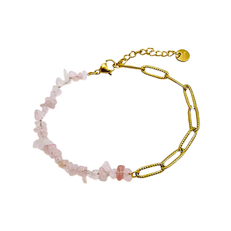 Empower Me Gemstone Bracelet with 18k gold-plated chain and pink quartz gemstone.