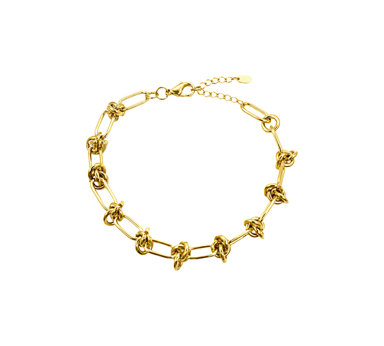 Barbed Wire Bracelet, a bold and edgy bracelet featuring a unique barbed wire chain design, crafted in 18K gold-plated stainless steel, and displayed on a white background.