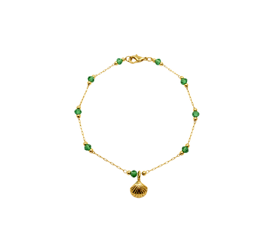 Green Jade Stone Bracelet, a delicate chain bracelet featuring a smooth, semi-precious green jade stone, crafted in 18K gold-plated stainless steel, and displayed on a white background.