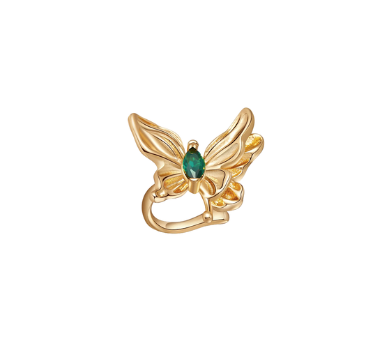 The Pretty Butterfly Ear Cuff highlights its sleek butterfly shape and sparkling green zircon.