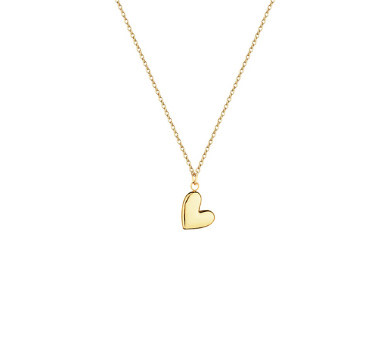 Heartflow Necklace featuring a heart-shaped charm, crafted with an 18K gold-plated chain, and displayed on a white background.
