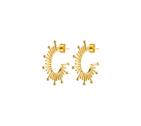 Gold-filled stud earrings featuring a sunray burst design