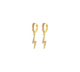 Lightning Bolt Dangling Earrings, a striking and edgy pair of drop earrings featuring a bold lightning bolt charm, crafted in 18K gold-plated stainless steel, and displayed on a white background.