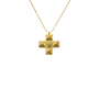 Divine Wave Cross Necklace, a modern and elegant cross charm featuring a unique, wavy design, crafted in 18K gold-plated stainless steel, and displayed on a white background.