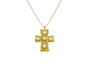 Divine Radiance Cross Necklace, a stunning and radiant cross charm on an elegant chain, crafted in 18K gold-plated stainless steel, and displayed on a white background.
