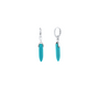 Silver and turquoise Huggies drop earrings, featuring striking turquoise pendants on elegant silver Huggies hoops, presented on a white background.