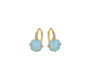 A pair of gold-filled sterling silver earrings with a modern, sculptural design, each featuring a polished, natural aquamarine stone.