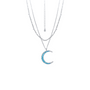 Close-up of Keira K's Aqua Moon Layered Necklace, showing the two delicate silver chains and small turquoise gemstones against a clean white background.