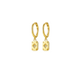 A pair of the Geo Mosaic gold-tone Drop Earrings made from 18k gold-filled sterling silver, featuring a geometric mosaic design and Moissanite stones.