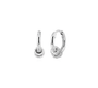Close-up of a pair of three silver-tone ring earrings, each adorned with a brilliant Moissanite gemstone, crafted from premium 18k gold-filled sterling silver.