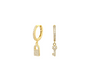 Gold lock and key earrings designed as dainty huggies, adorned with small sparkling gemstones for a delicate and elegant look.